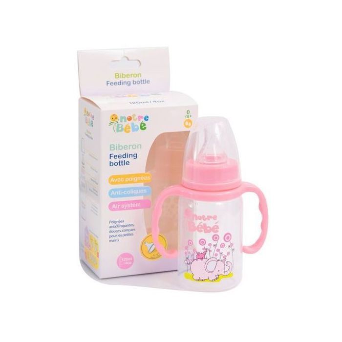 Notre Bb BIBERON CLASSIC + AVEC POIGNÉES - 120ML - NATUREL, ANTI-COLIQUES & DOUCE