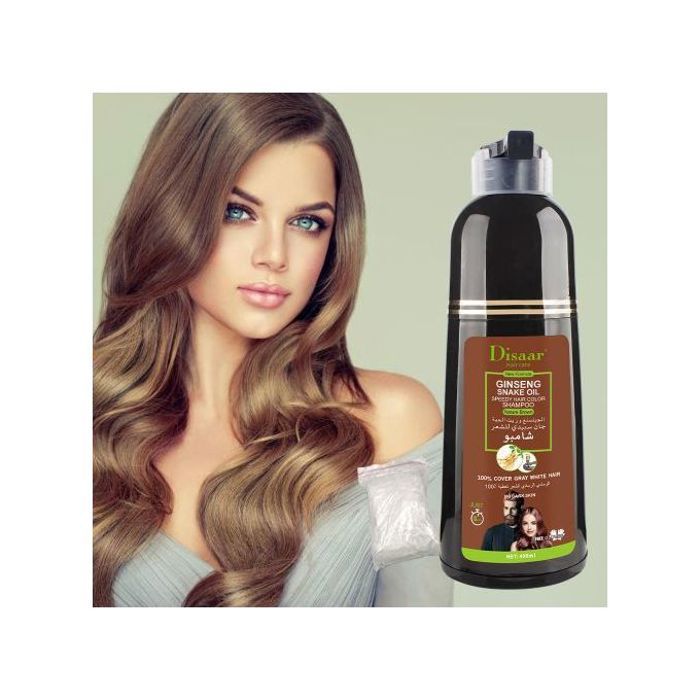Disaar Shampoing colorant pour cheveux, Ginseng et huile de serpent, brun, 400ml
