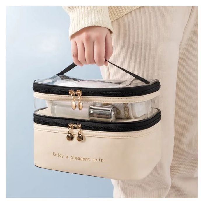 Sac de maquillage de voyage pour femmes en Nylon - Blanc cassé