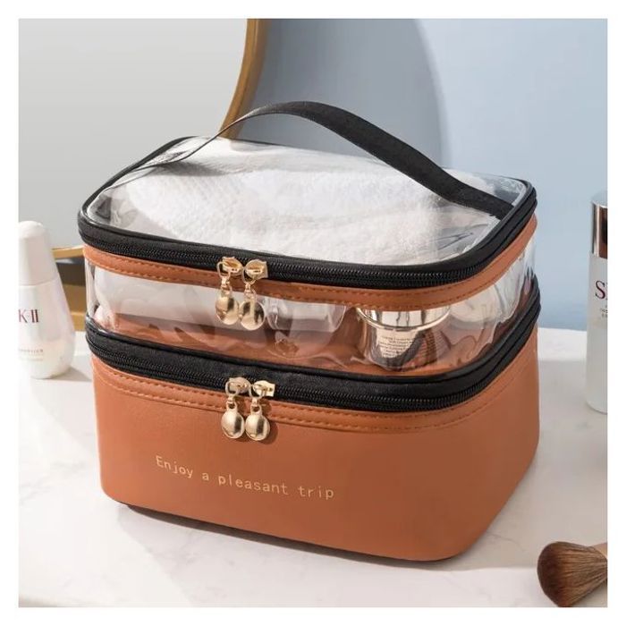 Sac de maquillage de voyage pour femmes - Marron