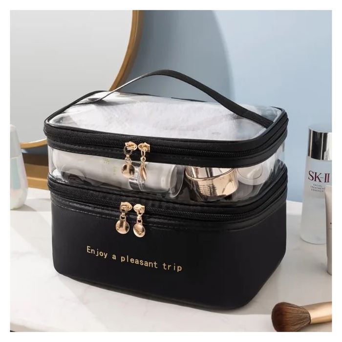 Sac de maquillage de voyage pour femmes en Nylon - Noir