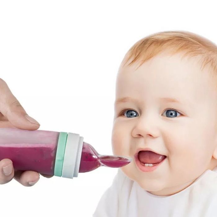 Biberon en silicone rose cuillère et sucette fruit