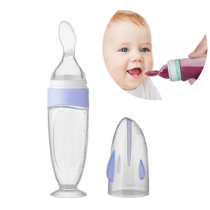 Biberon cuillère 100% silicone bleu