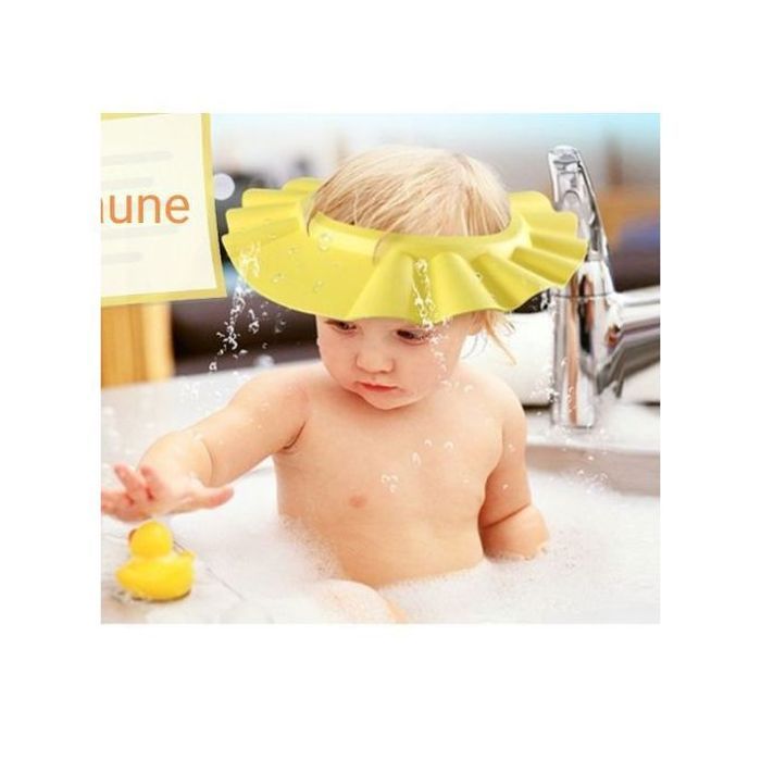 Bonnet protecteur de douche reglable pour bébé.sécurité.jaune