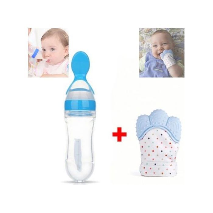 Ensemble de Gant de dentition et biberon Cuillère en silicone 90ml