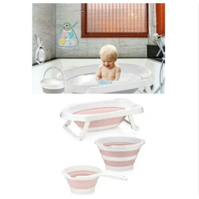 Baignoire bébé pliable turq 3 pieces rose