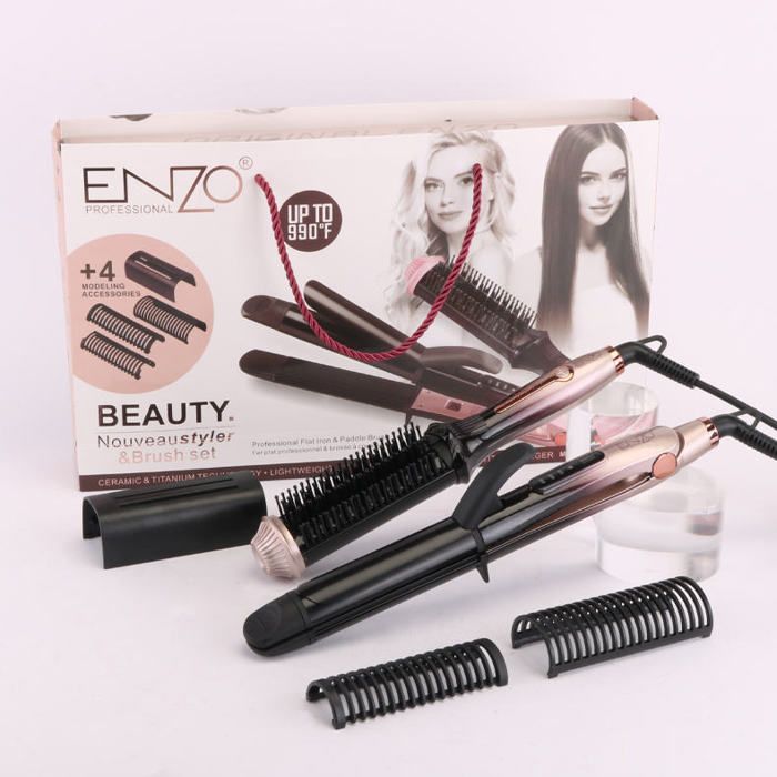 ENZO - Pack Beauty - Brosse à cheveux électrique & Lisseur  EN-3309 - 45-55W