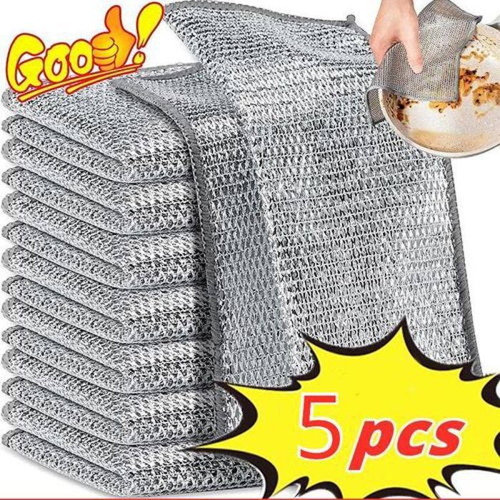 Chiffons de nettoyage - GENERIC - Lot de 5 - Double face - Épais - Fil métallique argenté