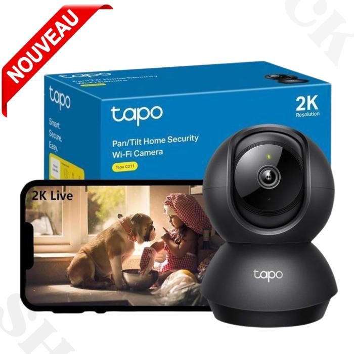Caméra de sécurité panoramique et inclinable WiFi 3MP 2K 360° Tapo C211