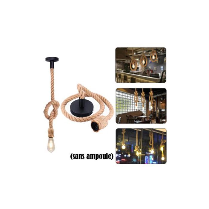 Corde ampoule, suspendue de lampe en corde de chanvre