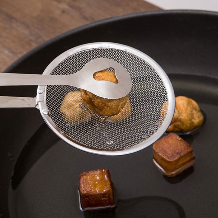 Cuillère de filtre multifonctionnelle avec pince alimentaire, crépine en acier inoxydable pour cuisine, huile, friture, barbecue