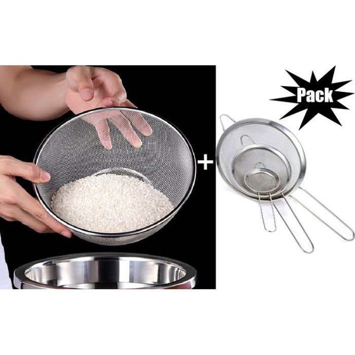 Panier passoire de cuisine en acier inoxydable + 3 piéces mini tamis filtre