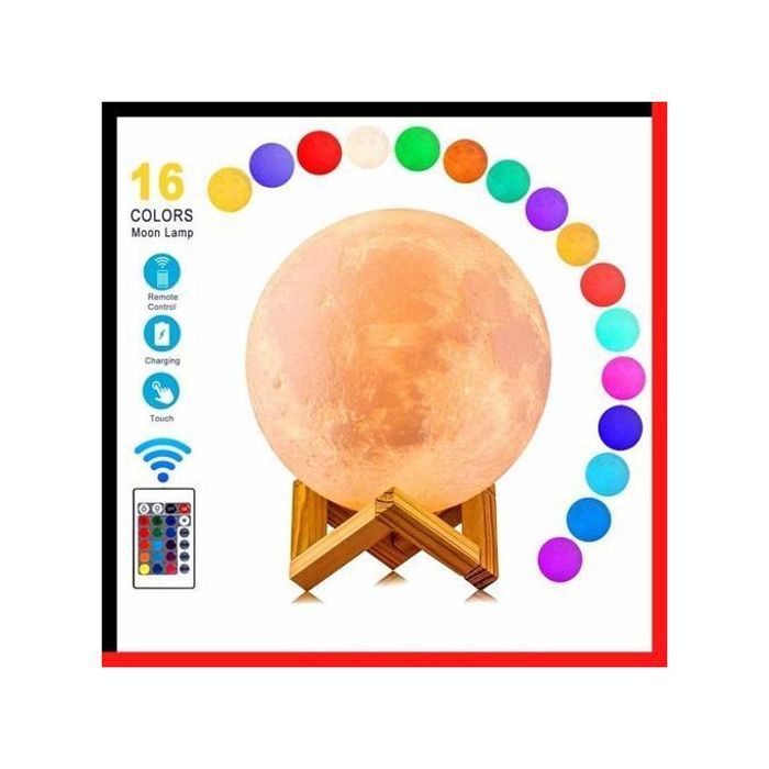 Moon lampe led,rechargeable,avec télécommande, 3d,16 couleurs, nouvel arrivage