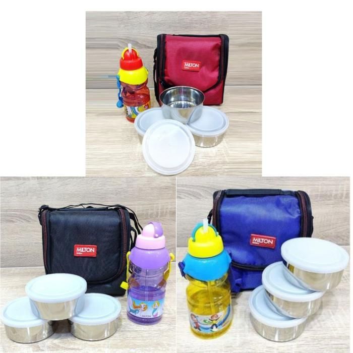 Milton pack de sac à lunch avec 3 boîte à lunch en acier inoxydable et une bouteille ,5pcs (Couleur aléatoire)