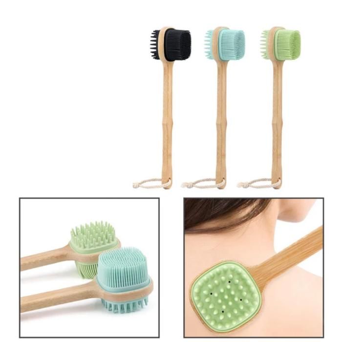 Brosse de bain en silicone pour le dos et le corps, épurateur avec poignée(Couleur aléatoire)