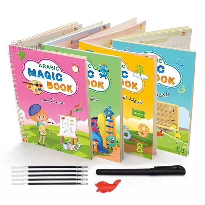 Cahier de calligraphie arabe réutilisable à rainure 3d pour enfants, magic book(Couleur aléatoire)