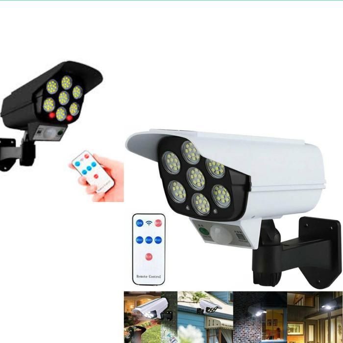 Faux camera lumière solaire à led avec télécommande capteur extérieur 3 modes (Couleur aléatoire)