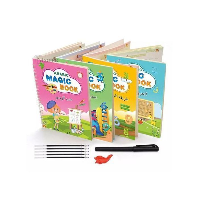 Cahier de calligraphie arabe réutilisable à rainure pour enfants, magic book 3d(Couleur aléatoire)