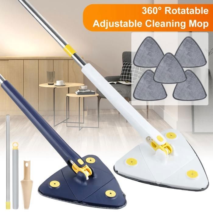 Vadrouille de nettoyage réglable rotative à 360°, triangular mop (Couleur aléatoire)