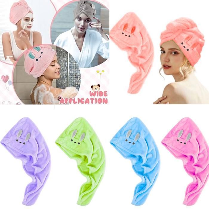 Bonnet de douche pour cheveux secs pour femmes, mignon, épais, absorbant l'eau (Couleur aléatoire)
