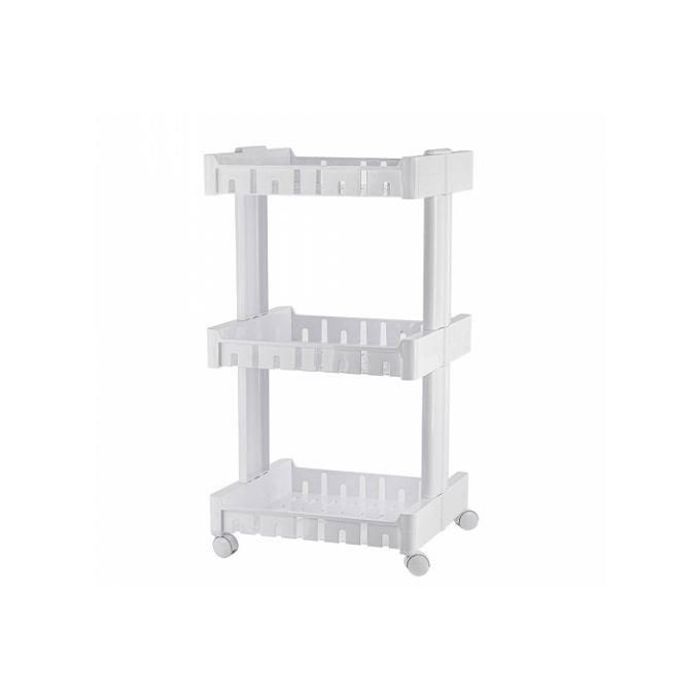 Étagère mobile à 3 niveaux en plastique avec roulettes