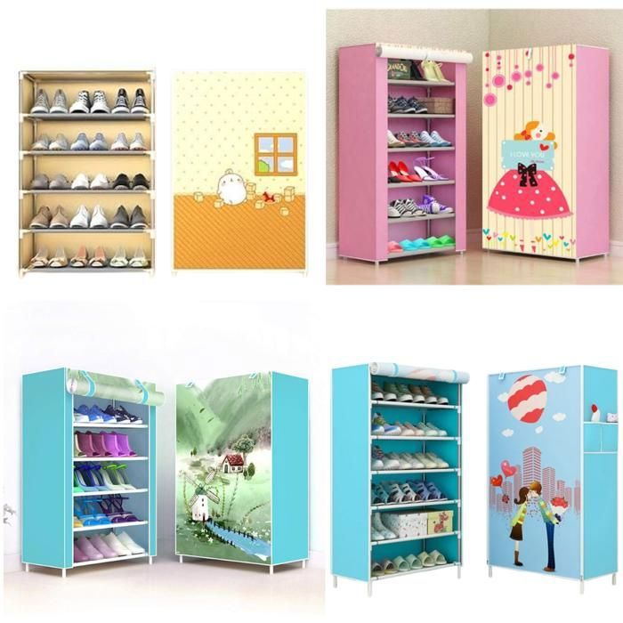 Étagère à chaussures en tissu 6 niveaux avec housse anti-poussière (Couleur aléatoire)