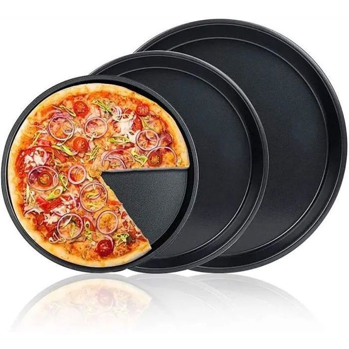 3 pièces de plat de cuisson en acier au carbone pour pizza 29cm31cm36cm