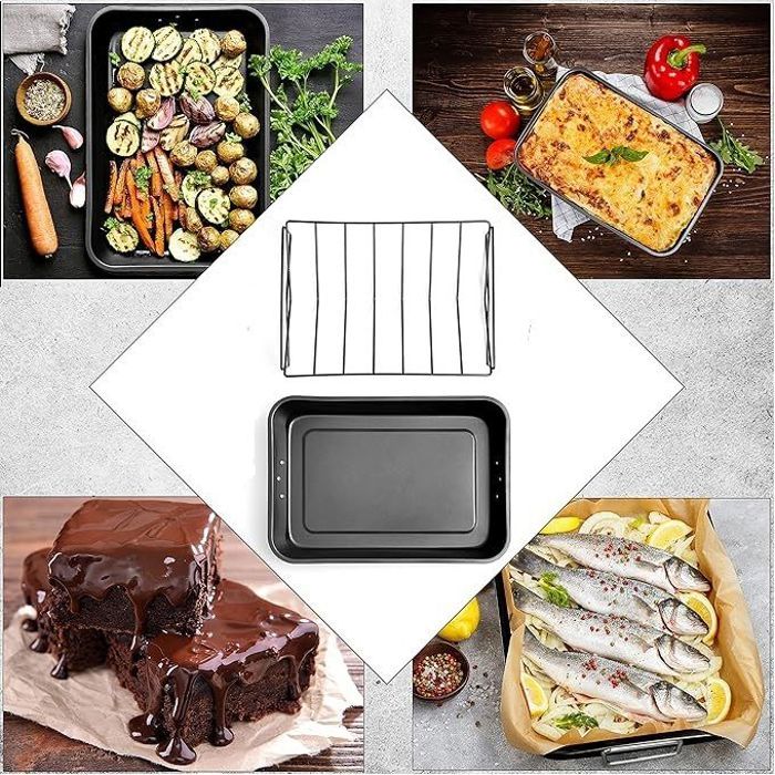 Plat à rôtir en acier inoxydable avec grille 46.5x32.5x7.5cm