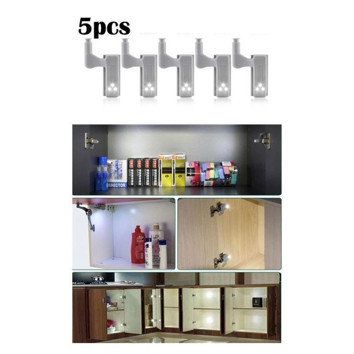5 pcs led capteur charnière , lumière sous armoire, lumière armoire, lampe de charnière intérieure