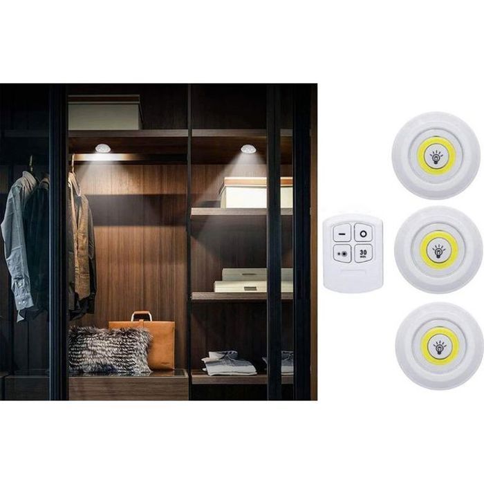 Kit de 3 led sans fil super lumineux télécommande veilleuse maison chambre c cuisine éclairage
