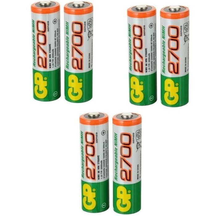 6 pcslote aa gp originale batterie rechargeable 2700 mah gp 2700 gp batteries piles 1.2v
