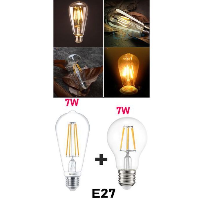 Philips 2 pcs lampes rétro , ampoule e27 , led, lampe vintage pour décorations, led transparente edison, ampoule à filament givré,