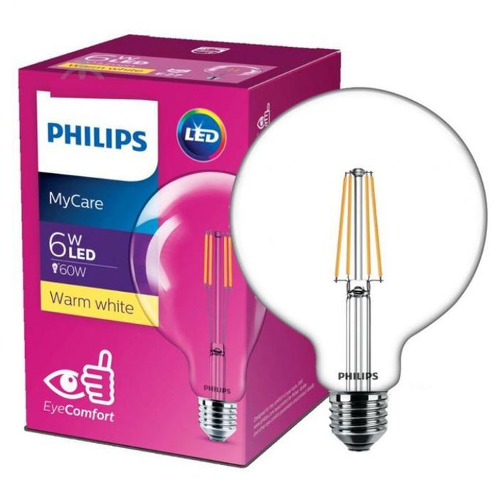 Philips un grand ampoule led globe 60w blanc chaud claire, verre