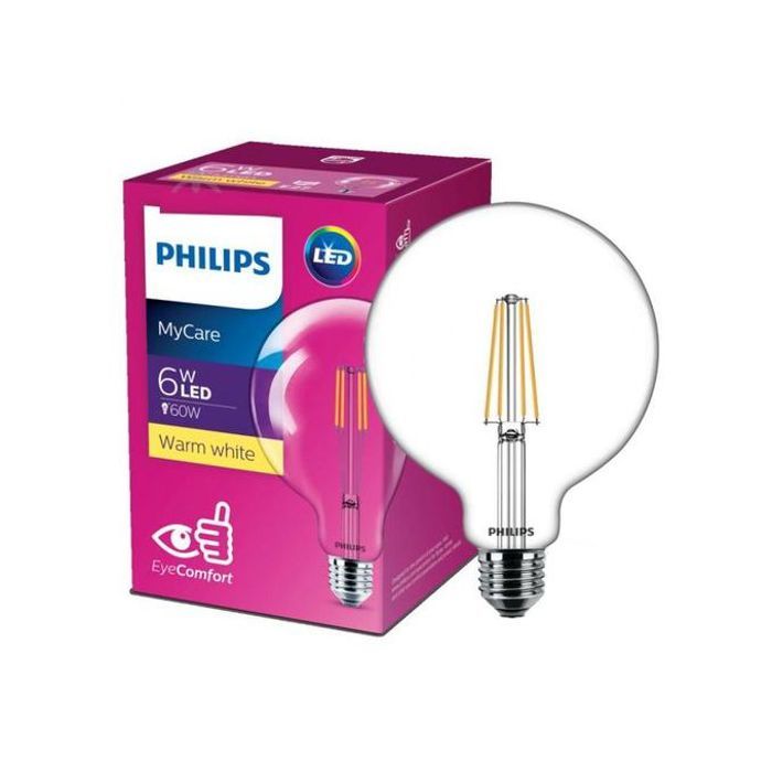 Philips ampoule led grand format globe 60w blanc chaud clair, verre