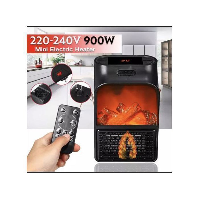 Chauffage électrique halogène - Noir - 900W - Télécommande - Écran LED - Compact