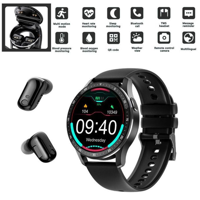 Montre intelligente 2 en 1 avec écouteurs bluetooth tws tracker de fitness