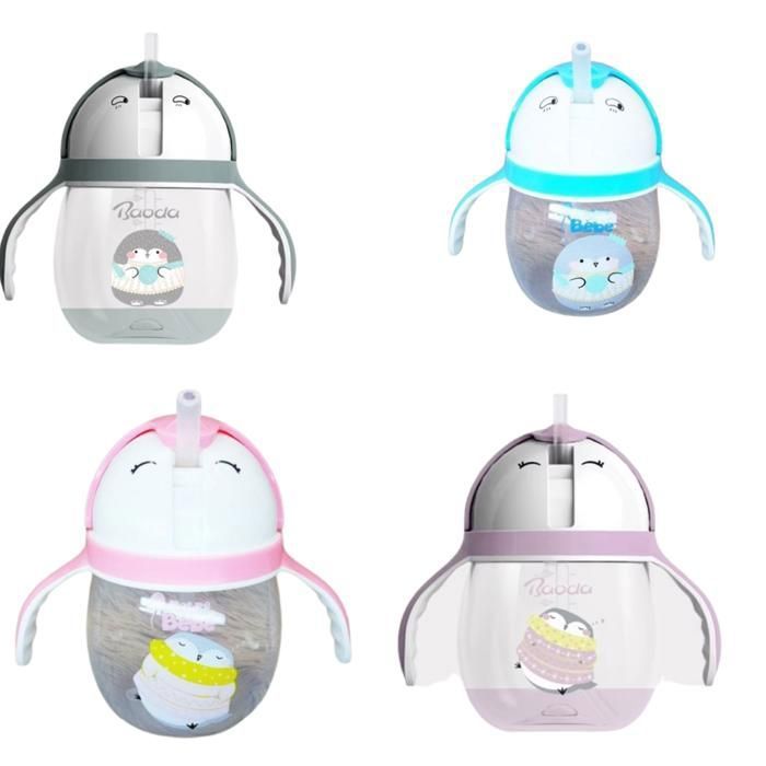 New tasse en plastique de bébé avec paille flexible anti-goutte 300ml (Couleur aléatoire)