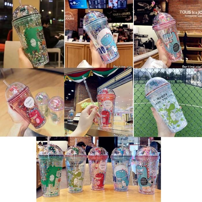 Tasse dinosaures avec paille (Design et couleur aleatoire)