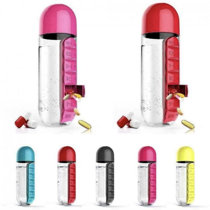 Bouteille d'eau en plastique avec pilulier pour sport, cyclisme,camping  (Couleur aléatoire)