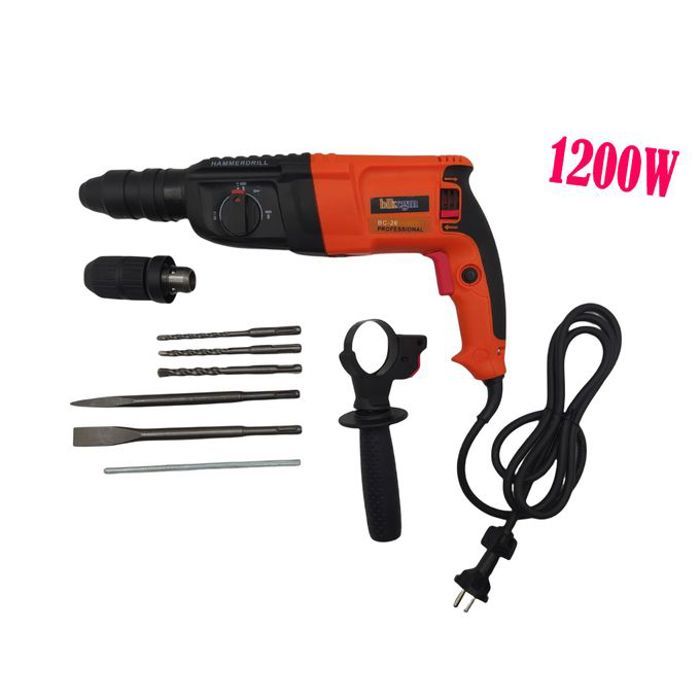 Marteau rotatif électrique 1200w 3 fonctions avec boîte et 5 accessoires