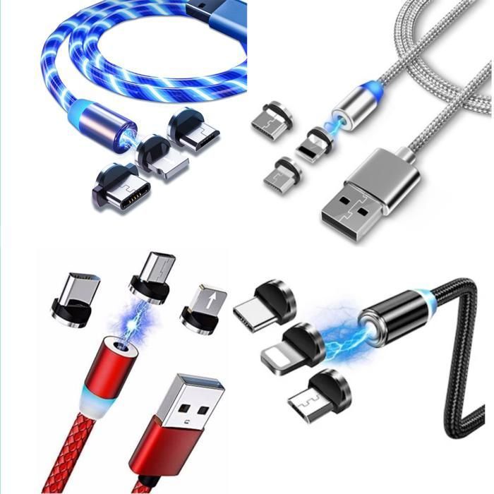Câble magnétique micro usb / type c / iphone (argenté) (Couleur aléatoire)