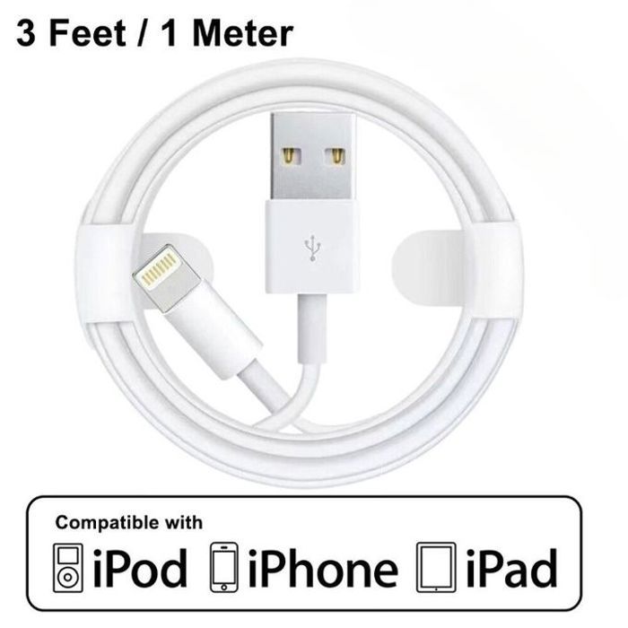 Câble usb lightning iphone 7 x xs 11 12 13 14 pro max charging cord ,1m