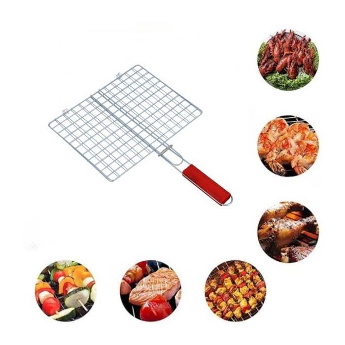 Grille de barbecue en acier inoxydable avec manche en bois