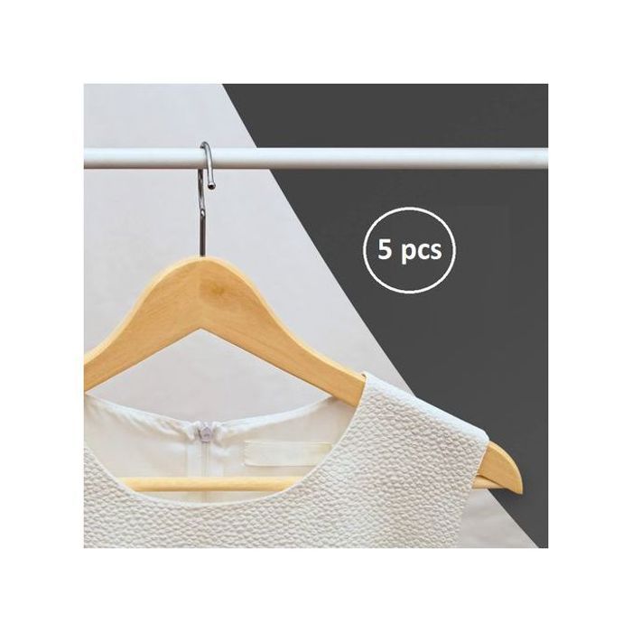 Lot de 5 cintres en bois de hêtre brut