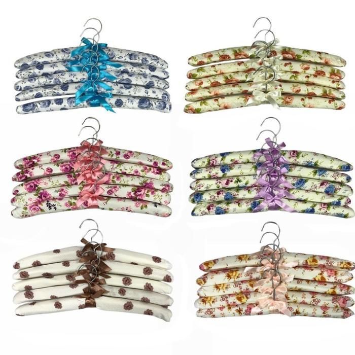 Cintres rembourrés en satin - GENERIC - Set de 5 - Design extensible - Couleur aléatoire - Métal élégant