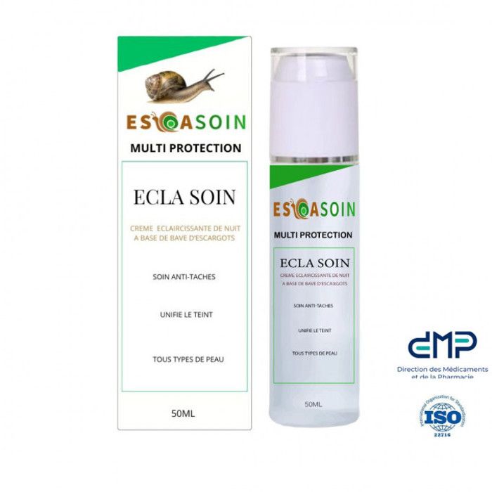 Crème éclaircissante de nuit - ESCASOIN - Bave d'escargot - 50 ml - Hydratation profonde - Éclat naturel