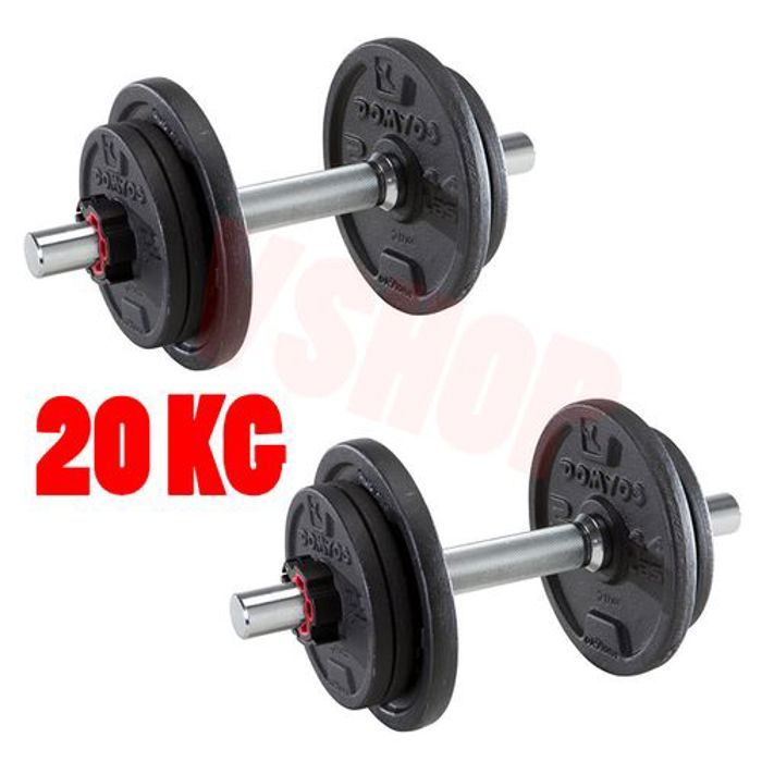 Kit d'haltères - Musculation - 20 kg - Barre en acier - Disques en fonte - Mixte