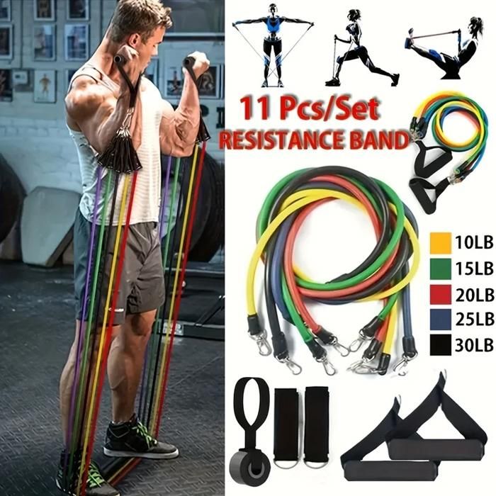 Bandes élastiques pour exercices, 11 pièces/ensemble, équipement fitness portable, sangle de rinçage, extenseur de poitrine