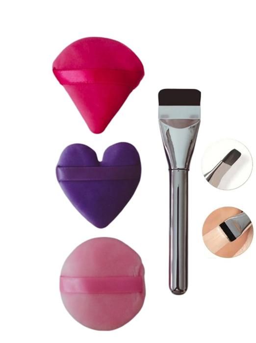 Éponges à Poudre , kit de 3 Houppettes en Velours et pinceau slim. Couleurs aléatoires.