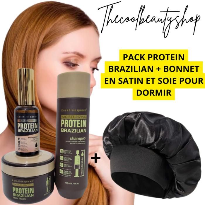 pack protein brazilian + Bonnet en satin et soie pour dormir multicolors